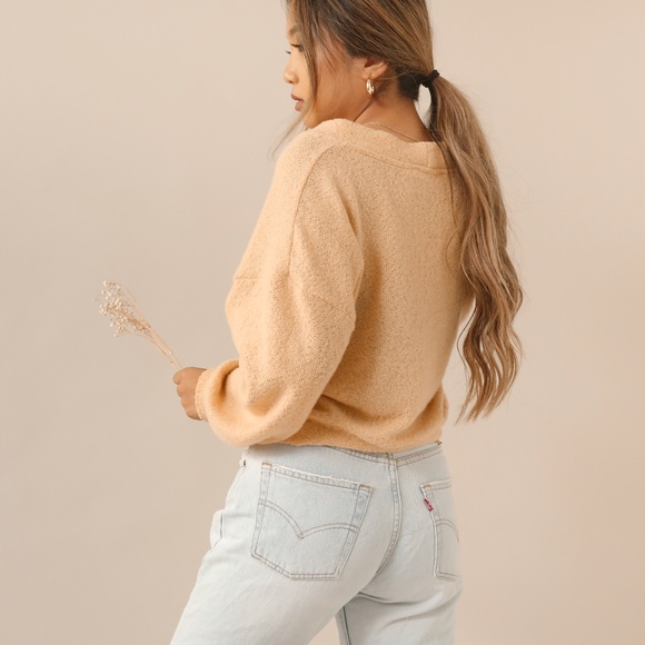 Pastel Yellow Texture Crop Sweater Cardigan - Picture 3 of 4